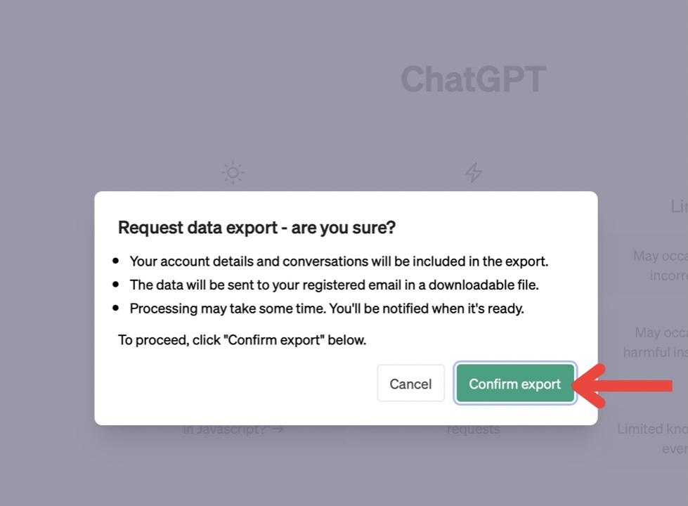 ChatGPT Confirm export